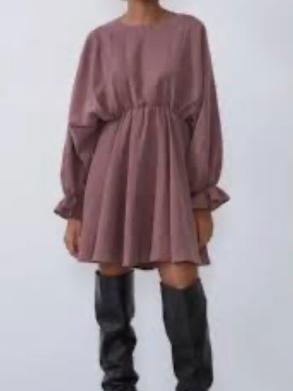 Zara Smocked Waist Long Sleeve Mini Dress - Mauve